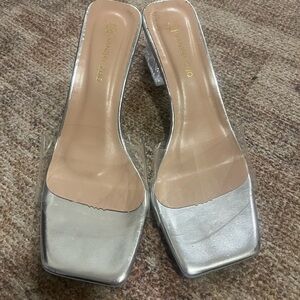 Silver Heels with Clear Strap and Modern Design